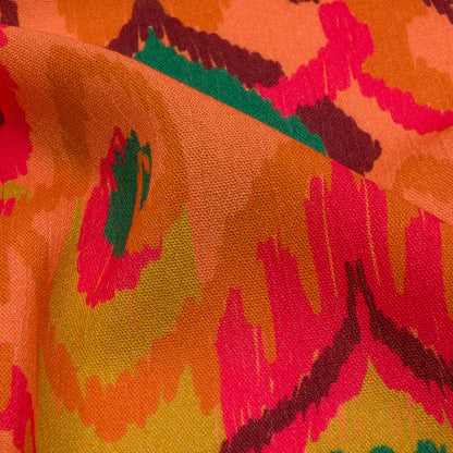 Gauzy Wrinkled Rayon Woven Print - Orange and Red Abstract Ikat - Mood Exclusive Mangrove Groove Folded