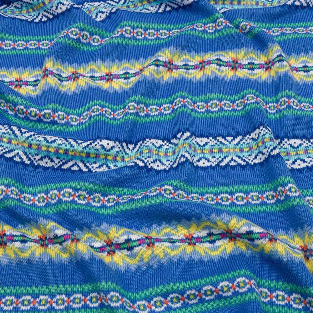 Country Blue, Yellow and Mint Geometric Stripes Stretch Rayon Sweater Knit