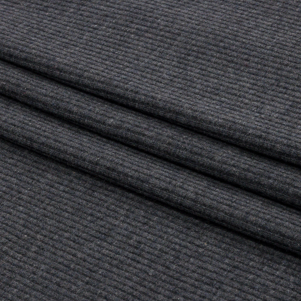 Dark Heathered Gray Stretch Cotton and Modal 2x2 Rib Knit Folded