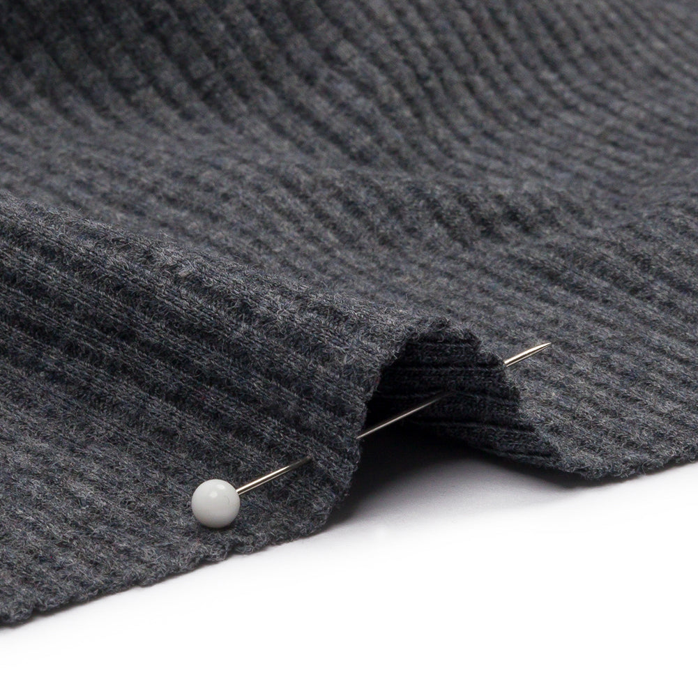 Dark Heathered Gray Stretch Cotton and Modal 2x2 Rib Knit Detail