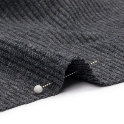Dark Heathered Gray Stretch Cotton and Modal 2x2 Rib Knit Detail