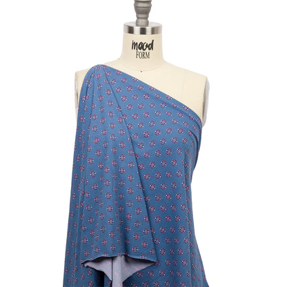 Blue and Pink LIttle Medallions Stretch Polyester ITY Knit Drape