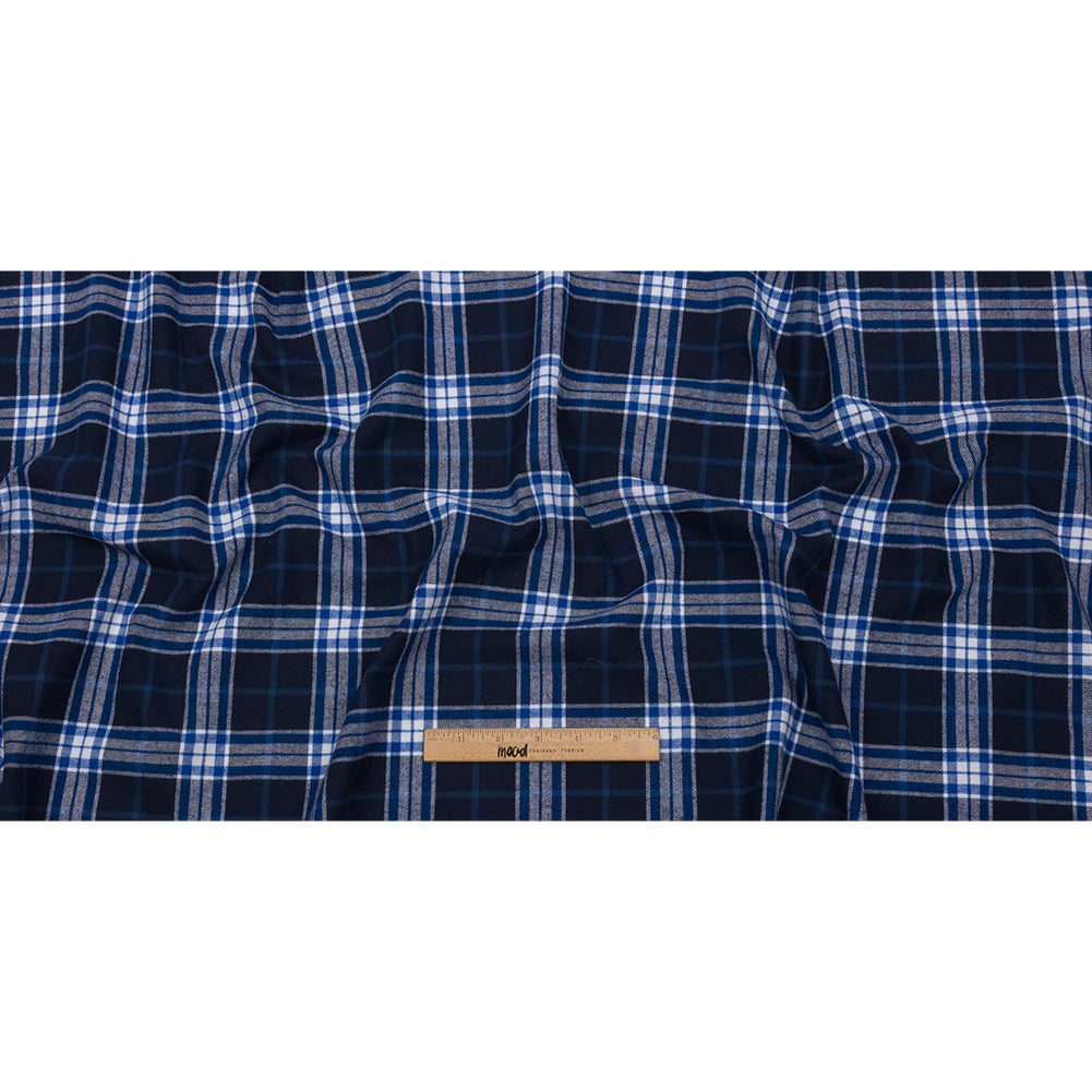 Navy, Cobalt, and White Plaid Cotton Flannel