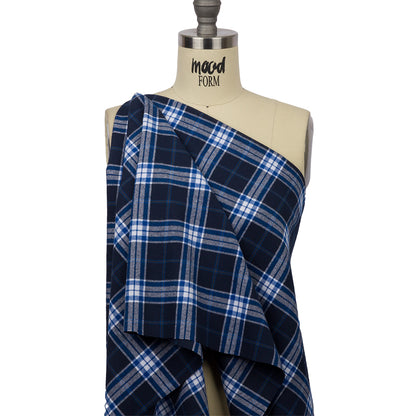 Navy, Cobalt, and White Plaid Cotton Flannel