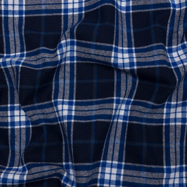 Navy, Cobalt, and White Plaid Cotton Flannel
