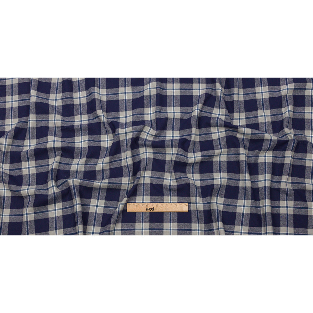 Blue and Gray Plaid Cotton Flannel