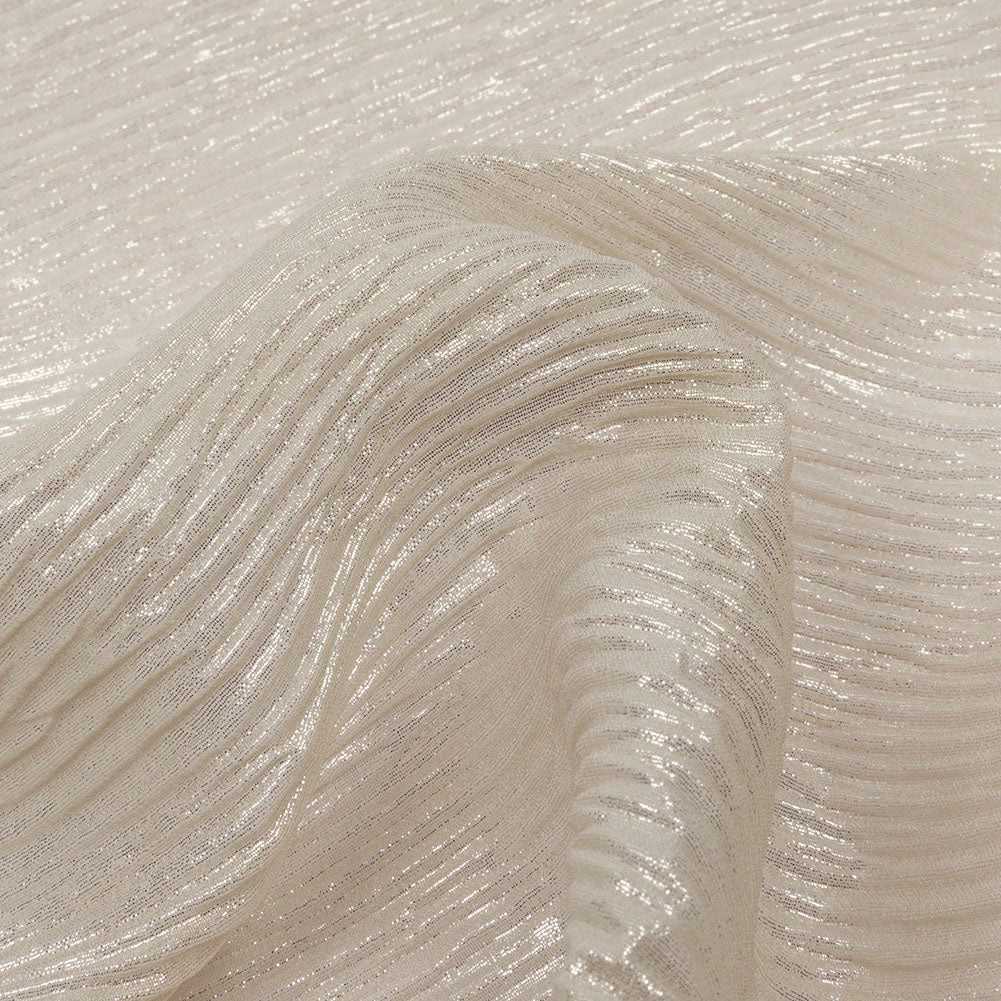 Polyester Chiffon Plisse with All-Over Foil - Greige and Gold - Honey Collection
