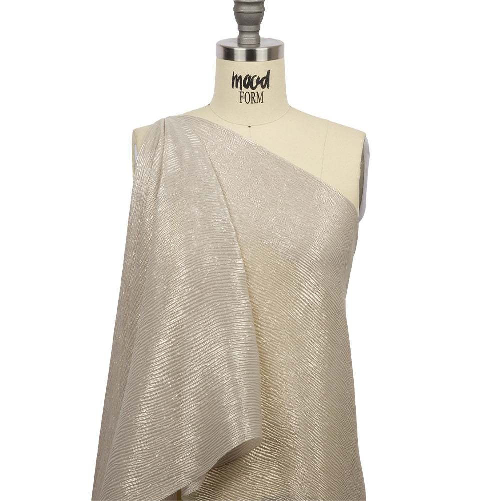 Polyester Chiffon Plisse with All-Over Foil - Greige and Gold - Honey Collection