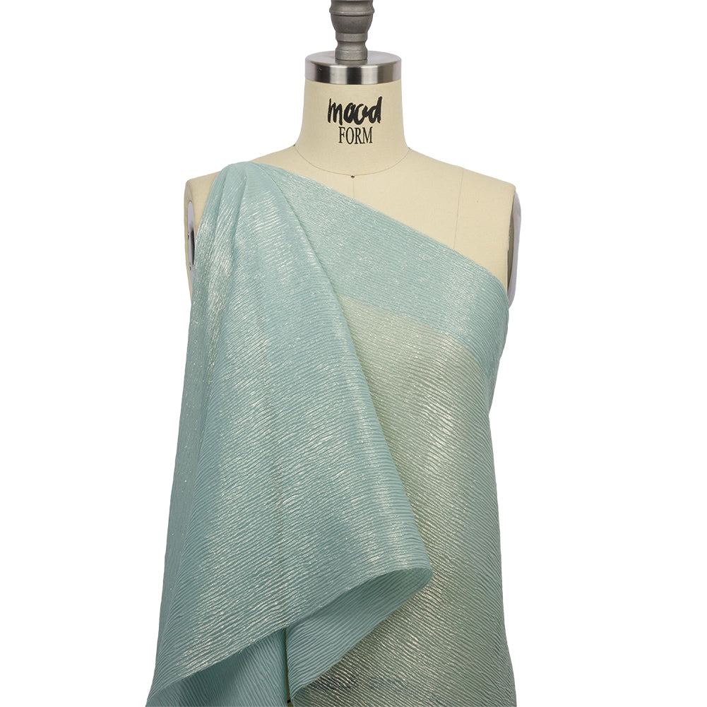 Polyester Chiffon Plisse with All-Over Foil - Baby Blue and Gold - Honey Collection - Drape