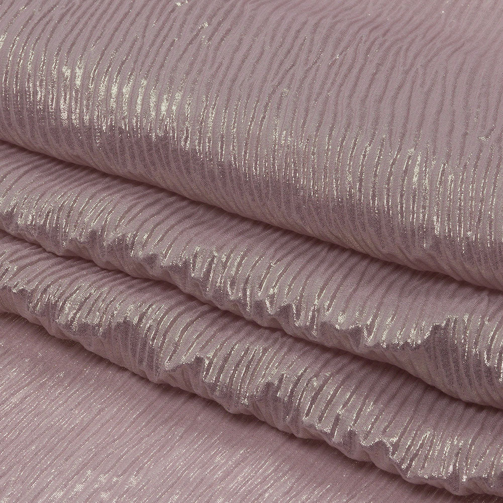 Polyester Chiffon Plisse with All-Over Foil - Mauve and Gold - Honey Collection