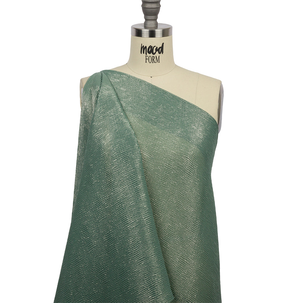 Polyester Chiffon Plisse with All-Over Foil - Green and Gold - Honey Collection