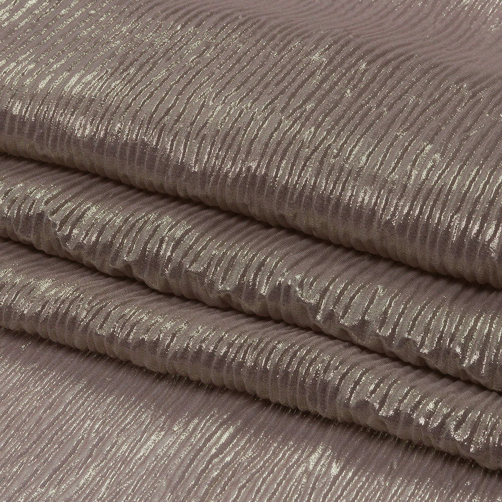 Polyester Chiffon Plisse with All-Over Foil - Taupe and Gold - Honey Collection - Folded
