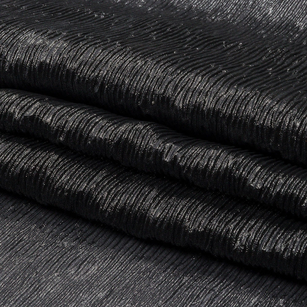 Polyester Chiffon Plisse with All-Over Foil - Black and Silver - Honey Collection