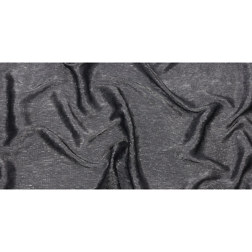 Polyester Chiffon Plisse with All-Over Foil - Black and Silver - Honey Collection