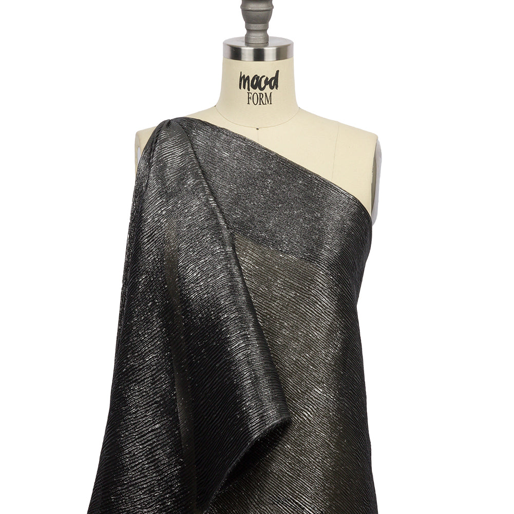 Polyester Chiffon Plisse with All-Over Foil - Black and Silver - Honey Collection