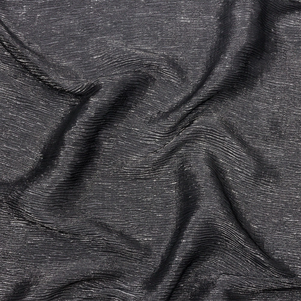 Polyester Chiffon Plisse with All-Over Foil - Black and Silver - Honey Collection