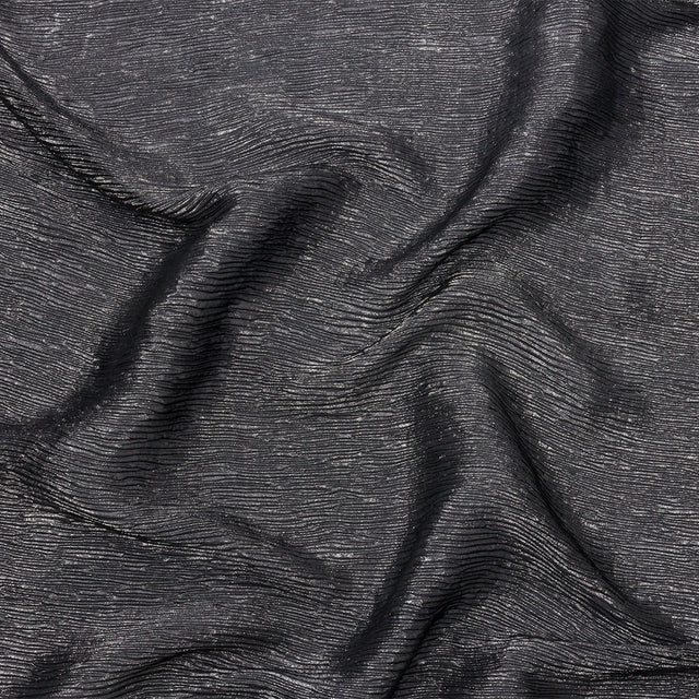 Polyester Chiffon Plisse with All-Over Foil - Black and Silver - Honey Collection