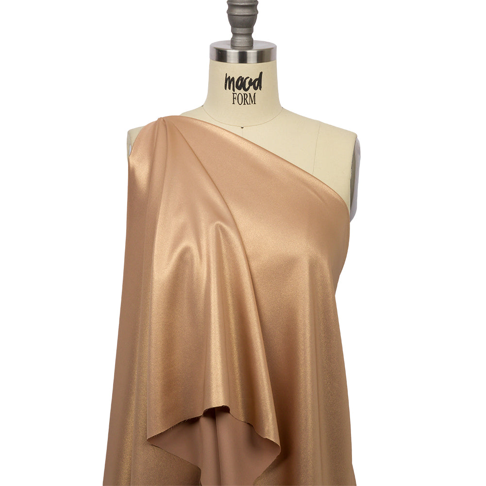 Ultra-Smooth Polyester Georgette with Foiling - Tan and Gold - Valeria Collection - Drape