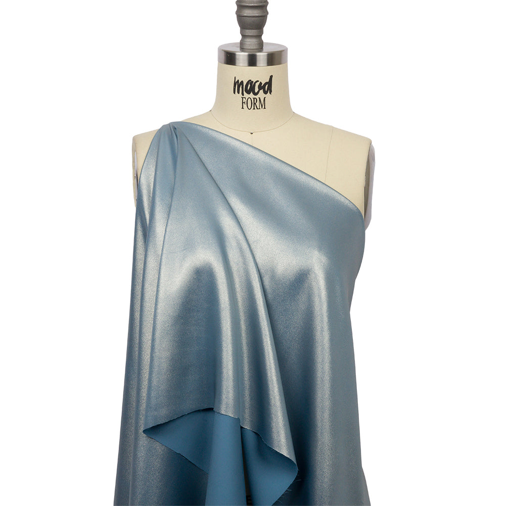 Ultra-Smooth Polyester Georgette with Foiling - Blue and Silver - Valeria Collection - Drape