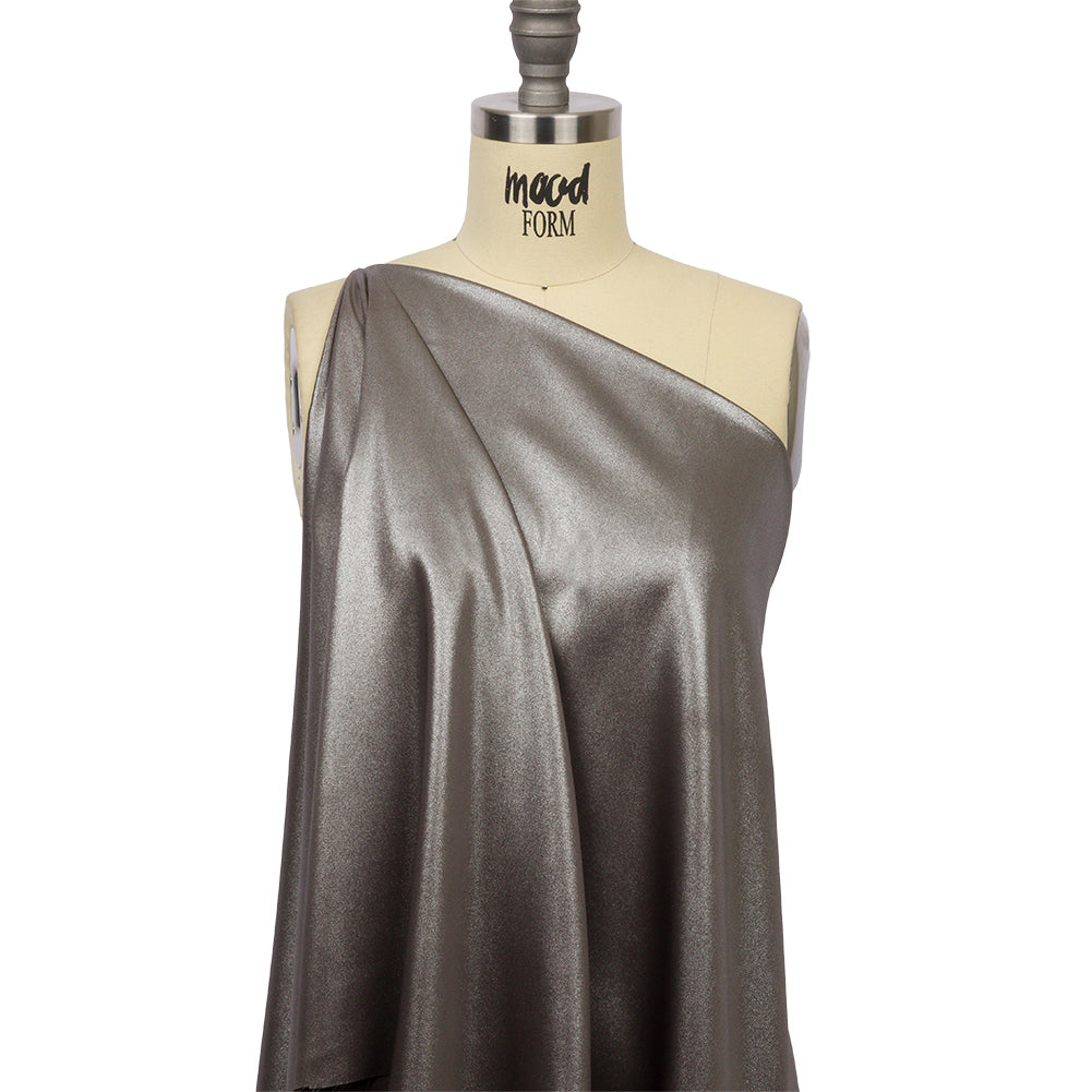 Ultra-Smooth Polyester Georgette with Foiling - Brown and Silver - Valeria Collection - Drape