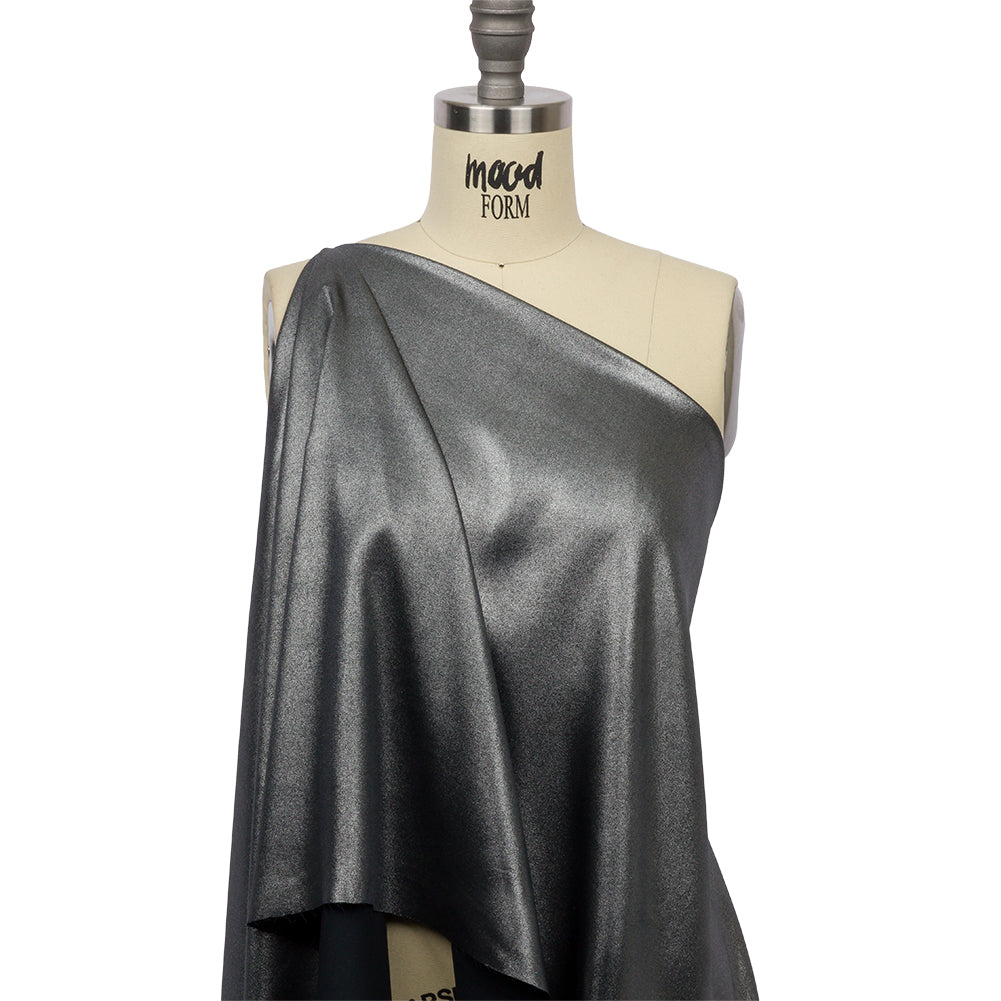 Ultra-Smooth Polyester Georgette with Foiling - Midnight and Silver - Valeria Collection - Drape