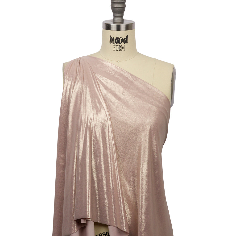 Polyester Interlock Knit with Gold Foiling - Pale Pink - Oriana Collection - Drape