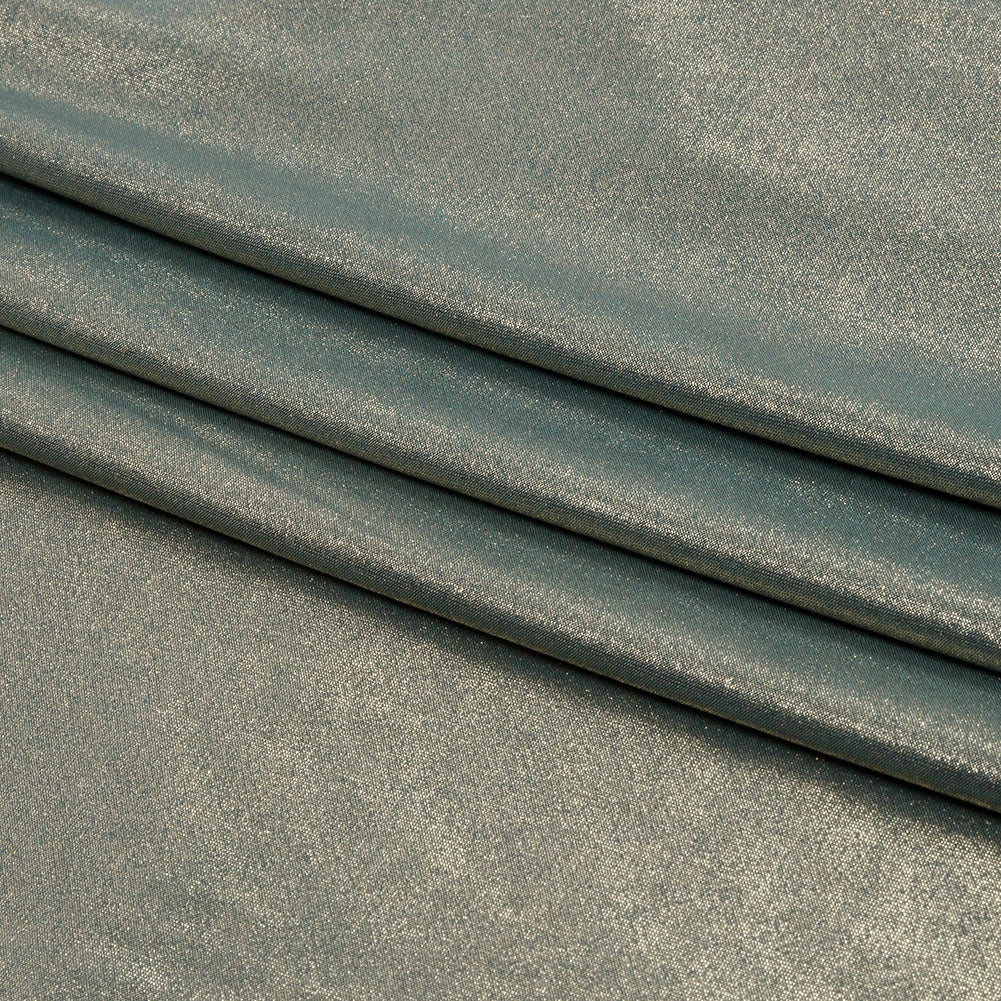 Polyester Interlock Knit with Gold Foiling - Sagebrush Green - Oriana Collection