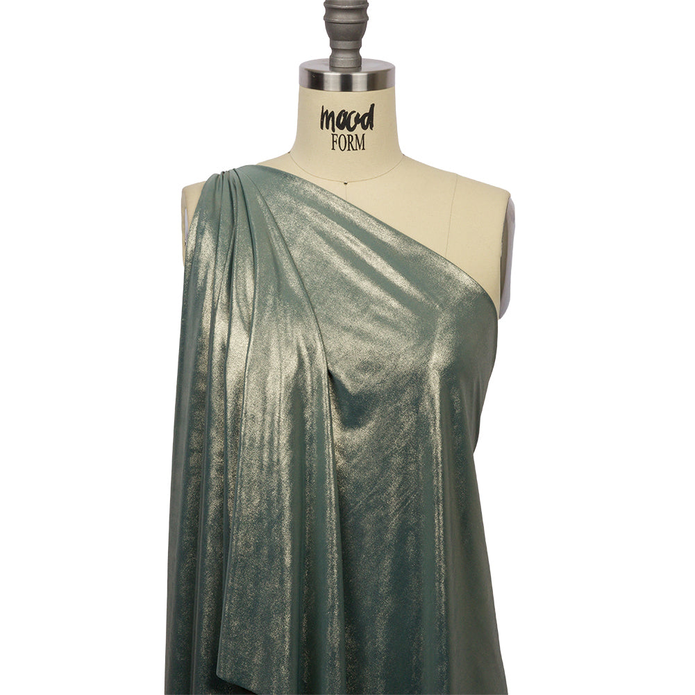 Polyester Interlock Knit with Gold Foiling - Sagebrush Green - Oriana Collection