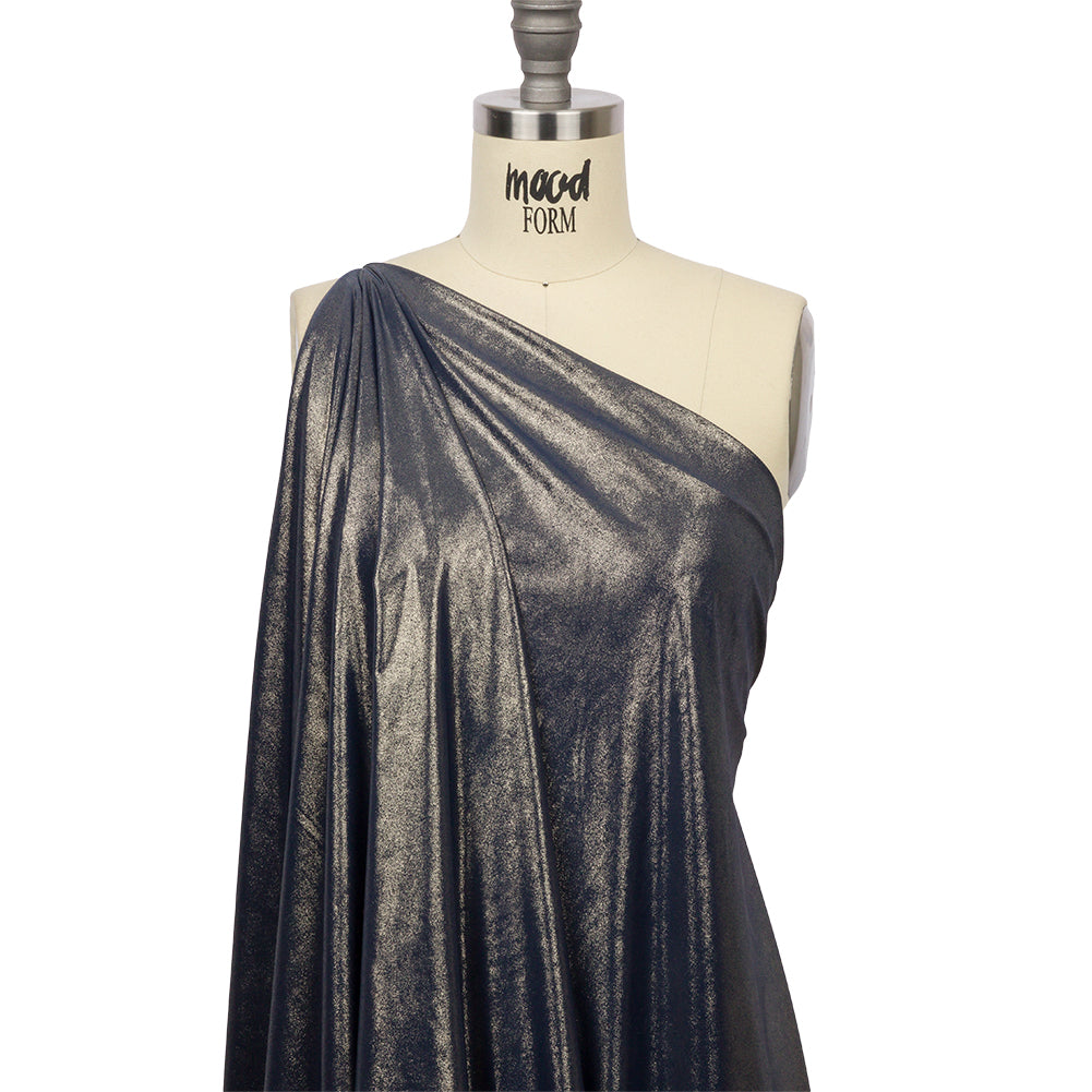 Polyester Interlock Knit with Gold Foiling - Dress Blues - Oriana Collection