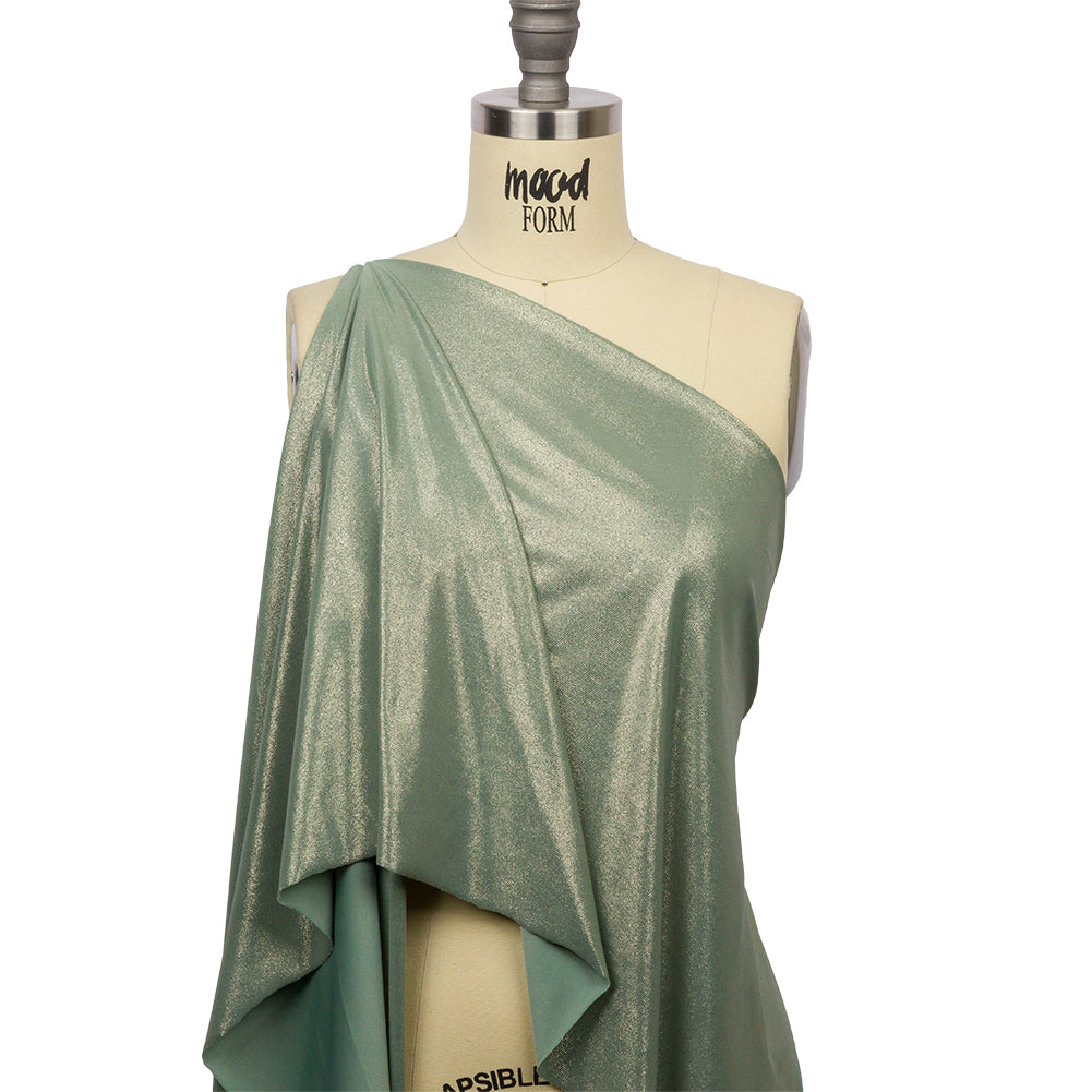 Foiled ITY Interlock Knit - Green Bay and Gold - Gaby Collection - Drape
