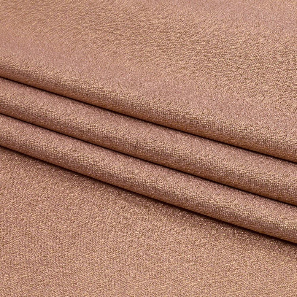 Stretch Polyester Crepe with Gold Foiling - Tan - Devyn Collection - Folded