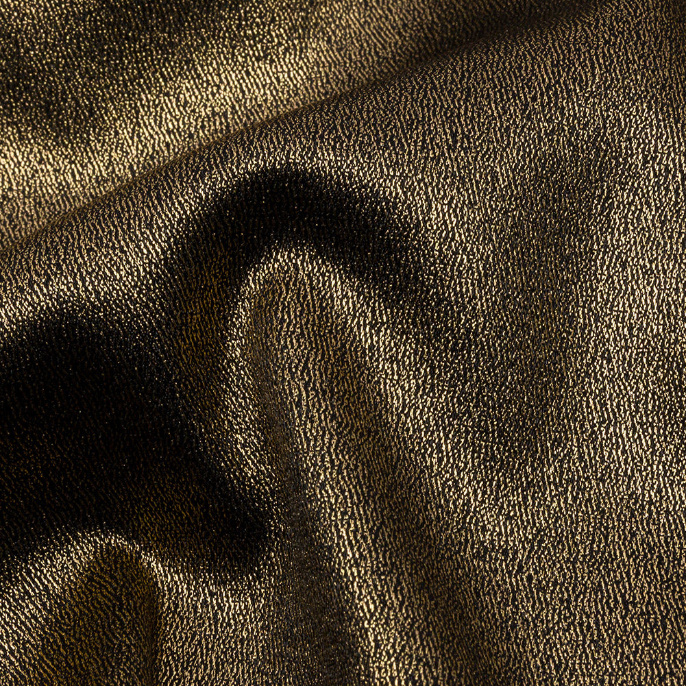 Stretch Polyester Crepe with Gold Foiling - Black - Devyn Collection - Detail
