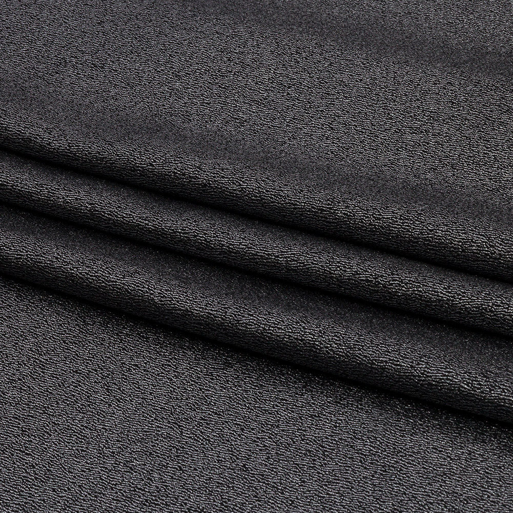 Stretch Polyester Crepe with Gold Foiling - Black - Devyn Collection