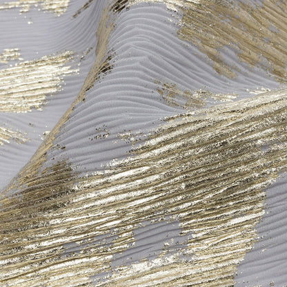Polyester Chiffon Plisse with Abstract Gold Foiling - Gray - Aralia Collection