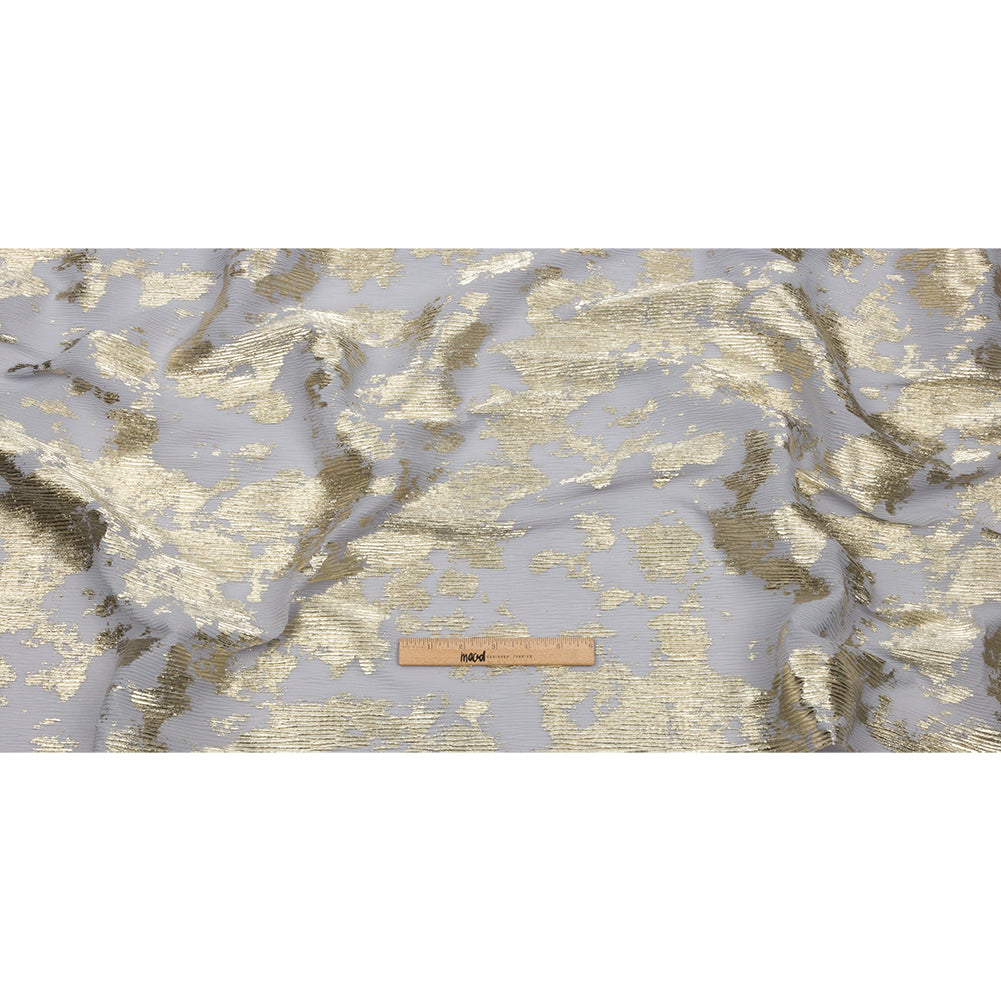 Polyester Chiffon Plisse with Abstract Gold Foiling - Gray - Aralia Collection
