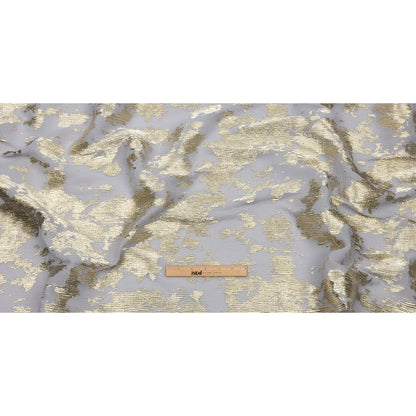 Polyester Chiffon Plisse with Abstract Gold Foiling - Gray - Aralia Collection