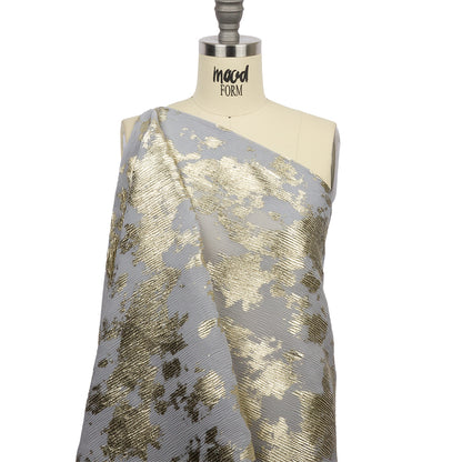 Polyester Chiffon Plisse with Abstract Gold Foiling - Gray - Aralia Collection