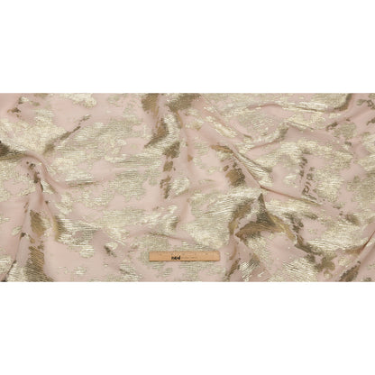 Polyester Chiffon Plisse with Abstract Gold Foiling - Beige - Aralia Collection