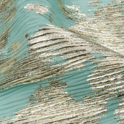 Polyester Chiffon Plisse with Abstract Gold Foiling - Mint - Aralia Collection