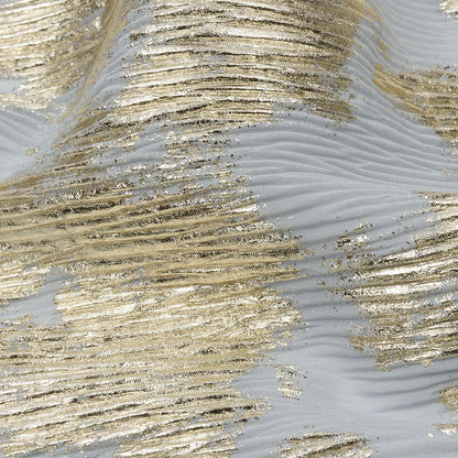 Polyester Chiffon Plisse with Abstract Gold Foiling - Silver-Gray - Aralia Collection