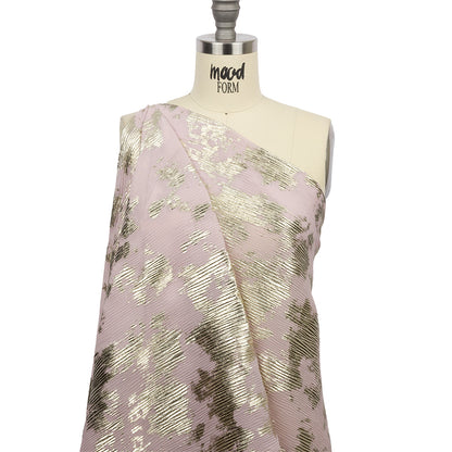 Polyester Chiffon Plisse with Abstract Gold Foiling - Light Pink - Aralia Collection
