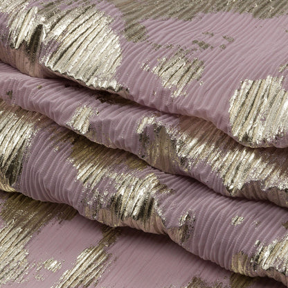 Polyester Chiffon Plisse with Abstract Gold Foiling - Mauve - Aralia Collection