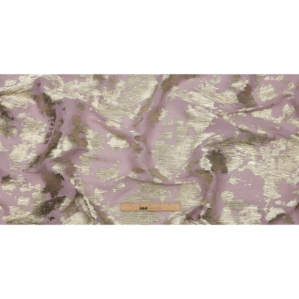 Polyester Chiffon Plisse with Abstract Gold Foiling - Mauve - Aralia Collection - Full