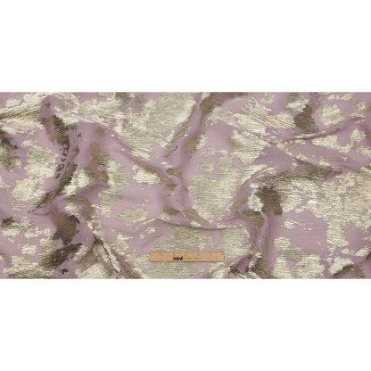 Polyester Chiffon Plisse with Abstract Gold Foiling - Mauve - Aralia Collection