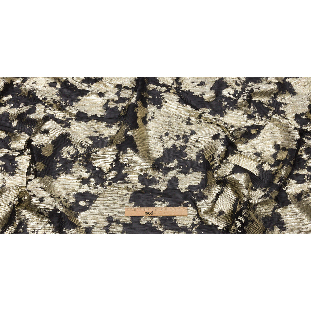 Polyester Chiffon Plisse with Abstract Gold Foiling - Black - Aralia Collection - Full