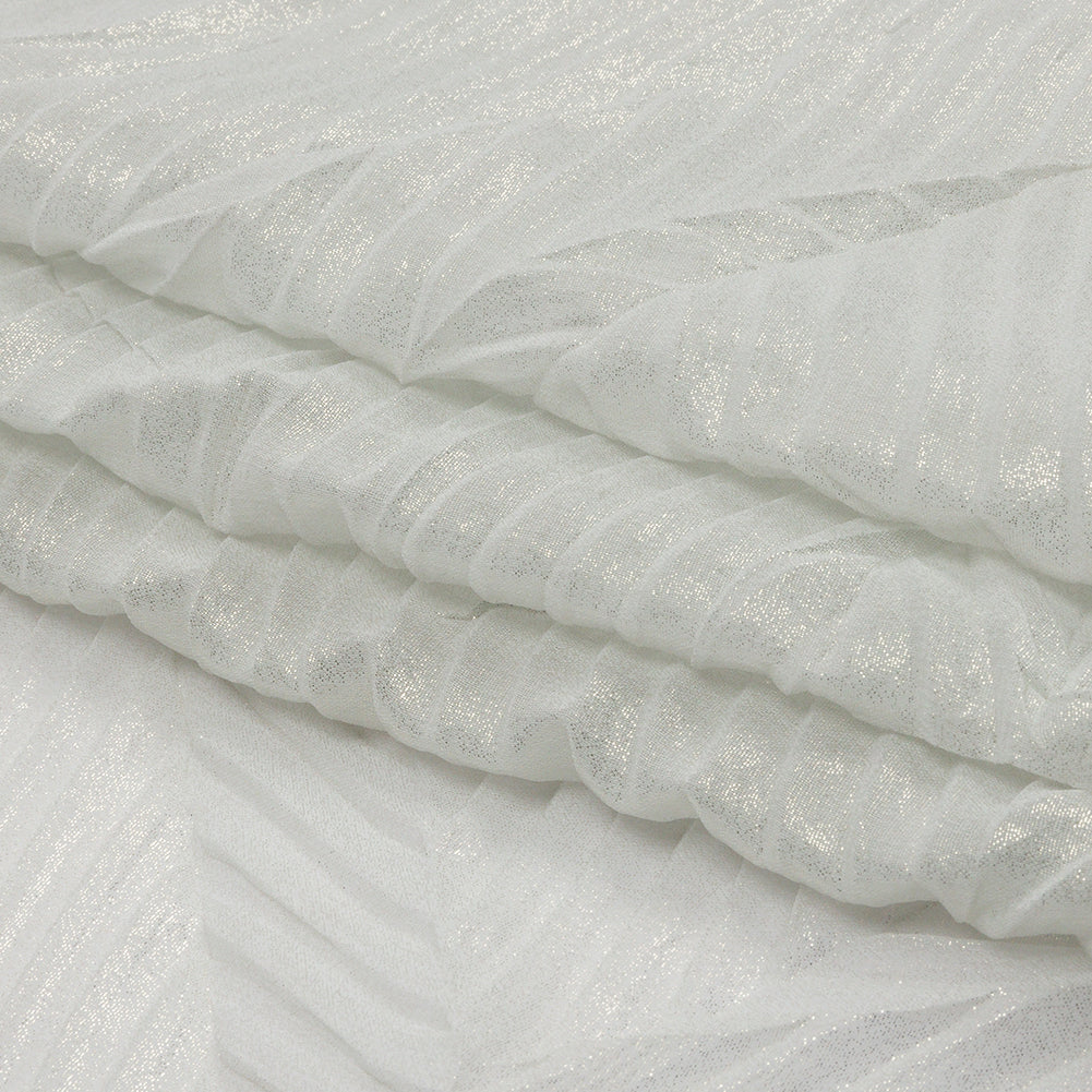 Polyester Chiffon with Abstract Pleats and Gold Foil - Silver Gray - Melia Collection - Folded