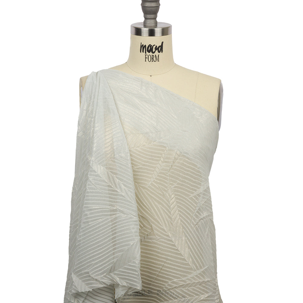 Polyester Chiffon with Abstract Pleats and Gold Foil - Silver Gray - Melia Collection - Drape
