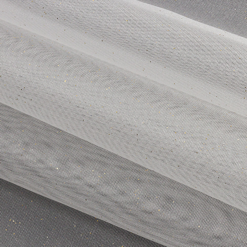 Polyester Mesh Organza with Gold Glitter - White - Starlight Collection - Folded