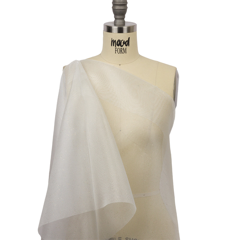 Polyester Mesh Organza with Gold Glitter - White - Starlight Collection - Drape