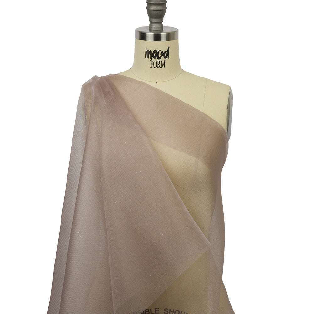 Polyester Mesh Organza with Gold Glitter - Stone - Starlight Collection - Drape